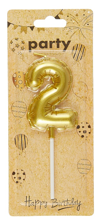 Свеча для торта Цифра 2 Воздушный шар (6см) (золото) (блистер) цена и фото