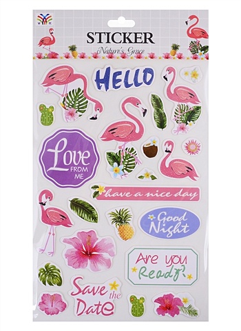 Стикеры бумажные Фламинго 20 шт упаковка бумажные стикеры с цветами