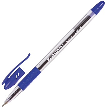 цена Ручка шариковая масляная синяя Glassy с грипом, корпус прозрач., 0,7мм, линия 0,35мм, BRAUBERG