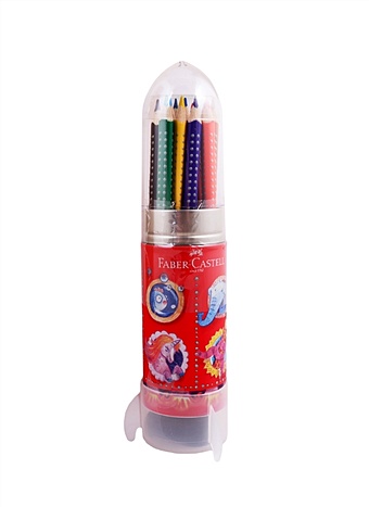 Карандаши цветные 12цв Grip, трехгран., в метал. кор. в форме ракеты, Faber-Castell
