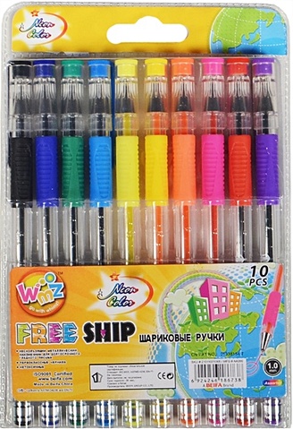 Ручки шариковые Neon Color, 10 цв.