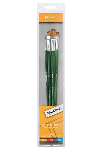 Кисть Набор Pinax/Пинакс creative line синтетика (длинная ручка) 4шт ассорти pinax кисть pinax creative синтетика жесткая плоская скошенная 10 длинная ручка
