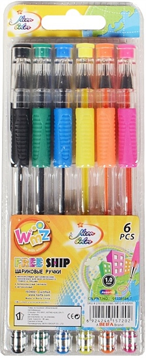 цена Ручки шариковые Neon Color, 6 цв.