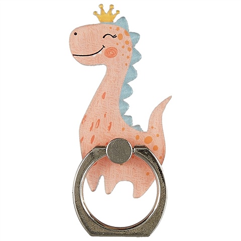 Держатель-кольцо для телефона Динозаврик с короной (металл) (коробка)