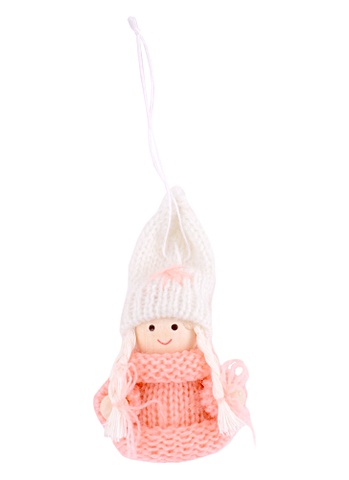 Новогоднее подвесное украшение Девочка в шапочке (розовая с белым) (текстиль) (7х3)