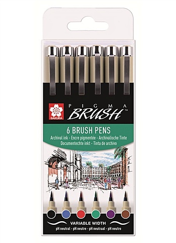 Ручки капиллярные 06цв Pigma Brush цена и фото