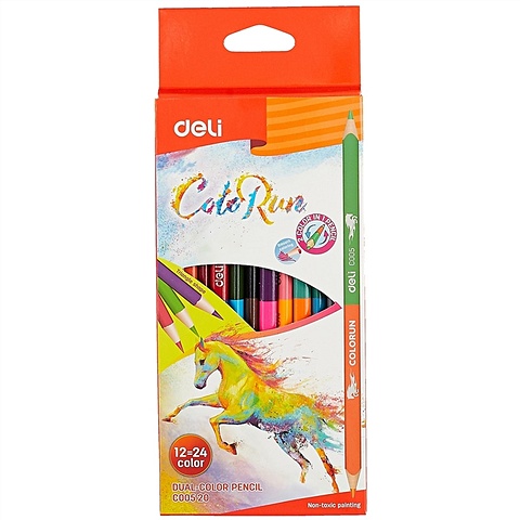 карандаши цветные 24цв трёхгранные к к подвес carioca Карандаши цветные 24цв (12 шт) двусторонние, к/к, подвес, DELI