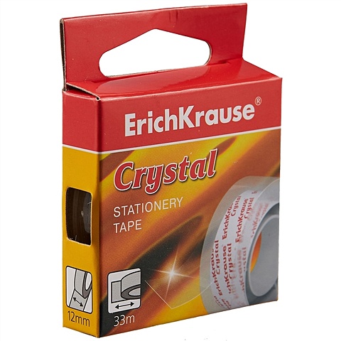 Лента клейкая 12ммх33м Crystal, в коробке, ErichKrause цена и фото