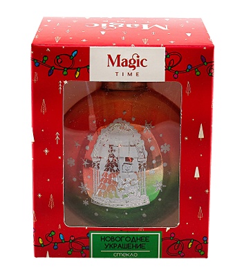 Елочный шар в подарочной коробке LED Снеговик (стекло) (8x8) (89857)