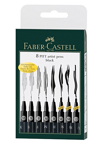Капиллярные ручки PITT® ARTIST PEN, черный, набор типов наконечников, в футляре, 8 шт. цена и фото