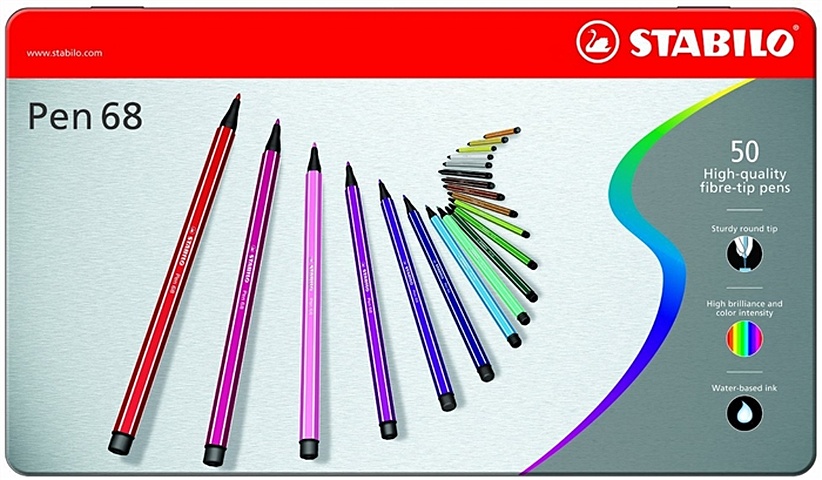 Фломастеры профессиональные Pen 68, 50 цв., STABILO маркеры для скетчинга профессиональные фломастеры 204 цветов premium markers есть еще 24 36 48 60 80
