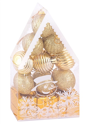 Набор ёлочных шаров Красивый домик (золотой) (12 шт) (4 см) (пластик)