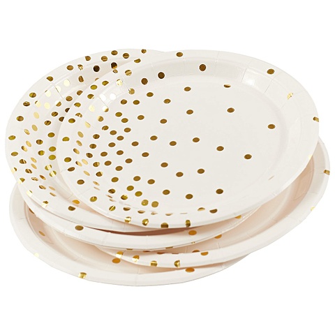 набор бумажных тарелок золотые звёздочки 18 см Набор бумажных тарелок «Золотые кружочки на белом фоне», 6 штук, 18 см