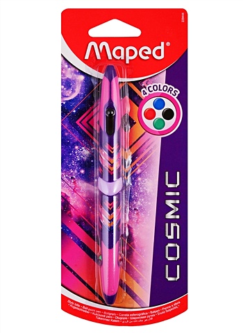 Ручка шариковая авт. 4-х цветная Cosmic Teens роз. корпус, блистер , Maped