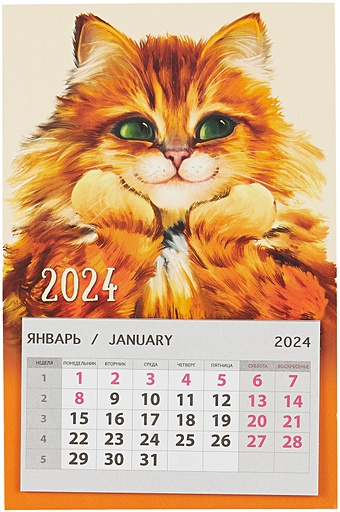 Календарь 2024г 95*145 Рыжий кот на магните