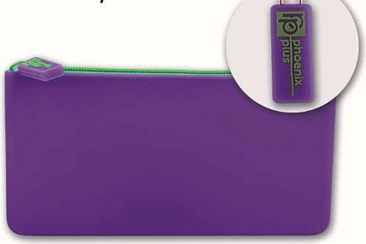 Пенал школьный Феникс + Фиолетовый 20*10см силикон, контрастная застеж.молния 40245