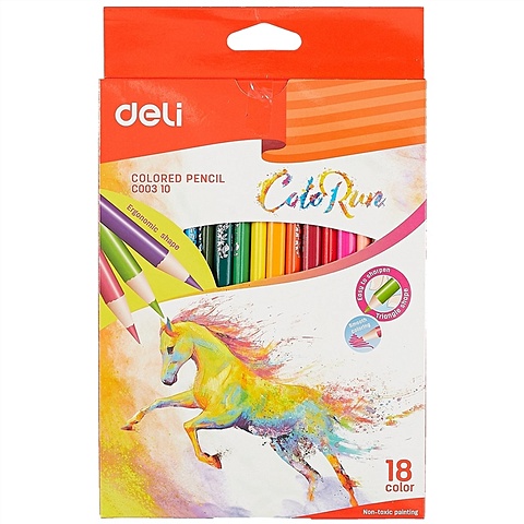 Карандаши цветные 18цв Color Run, трехгранные, к/к, подвес, DELI карандаши цветные 24цв color run пластик трехгранные к к подвес deli