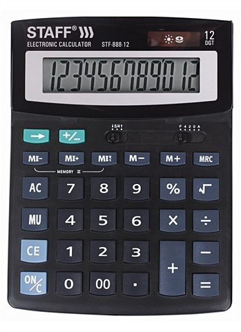 Калькулятор 12 разрядный настольный, двойн.питание, 200*150мм калькулятор 12 разрядный настольный двойн питание черный 206 155мм