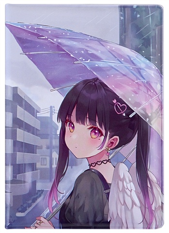 Обложка для паспорта Аниме Девушка с крыльями под зонтиком (Сёдзё) (цветная) (ПВХ бокс) обложка для студенческого аниме девушка с крыльями под зонтиком сёдзё цветная