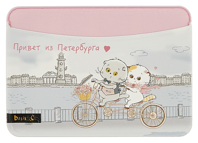 Чехол для карточек горизонтальный СПб Басик Привет из Петербурга (с подружкой на велосипеде)