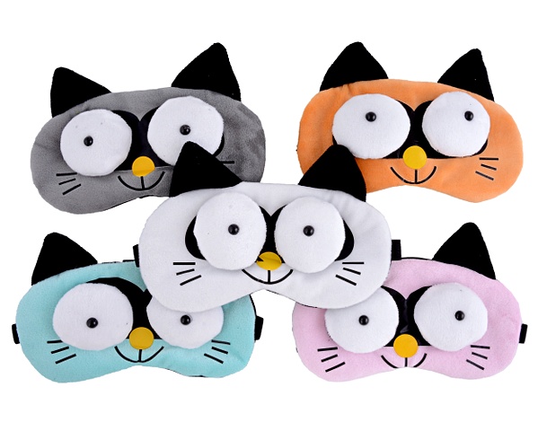 Маска для сна Кот с объемными глазами (плюш) (пакет) (12-37395-22-28) маска для сна кот черный с усами