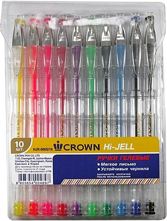 Ручки гелевые 10 цв., CROWN набор ручек crown hi jell color hjr 500hb 1957