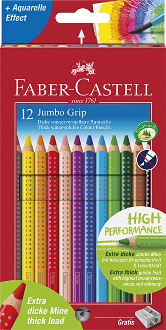 Цветные карандаши JUMBO GRIP с точилкой, набор цветов, в картонной коробке, 12 шт.
