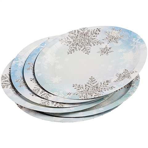 набор бумажных тарелок вечеринка 180 мм 6 шт Набор бумажных тарелок Снежинки, 23 см, 6 штук