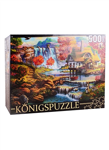 пазл schmidt 500 деталей семейство панд у водопада Konigspuzzle. Пазл 500 элементов Домик у водопада