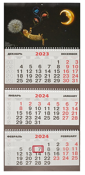 Календарь квартальный 2024г 293*180 Кот на одуванчике настенный, трёхблочный, спираль календарь настенный квартальный трёхблочный на 2021 год госсимволика