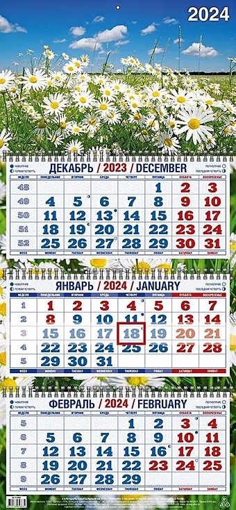 календарь квартальный 2023 настенный трехблочный петербург картина живопись 330 х 741 мм Календарь квартальный 2024г 310*680 Ромашки в поле настенный, трёхблочный, спираль