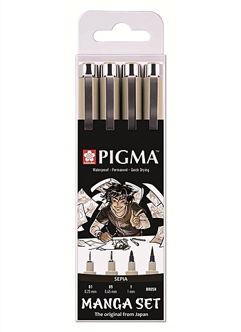 цена Ручки капиллярные черные 04шт Pigma Micron Manga