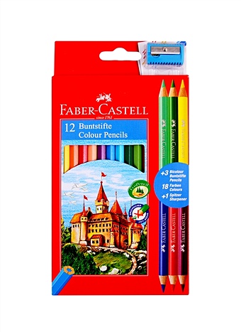 карандаши цветные 36цв grip к к трехгран подвес faber castell Карандаши цветные 12цв + 4 Jumbo, к/к, трехгран., с точилкой, подвес, Faber-Castell