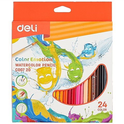 Карандаши цветные акварельн. 24цв Color Emotion, трехгранные, к/к, подвес, DELI карандаши цветные 24цв color run пластик трехгранные к к подвес deli