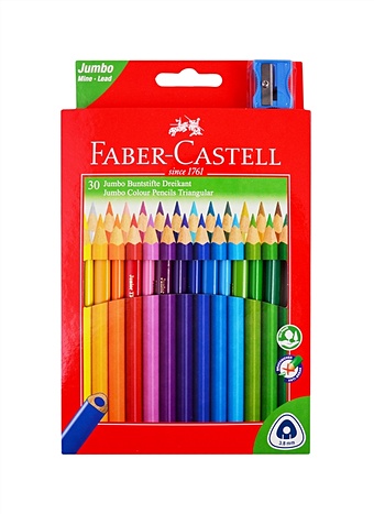 Карандаши цветные 30цв JUNIOR GRIP трехгранные, точилка, к/к, подвес, Faber-Castell карандаши 36 цветов faber castell замок шестигранный корпус 3 двухцветных карандаша чернографитный карандаш точилка