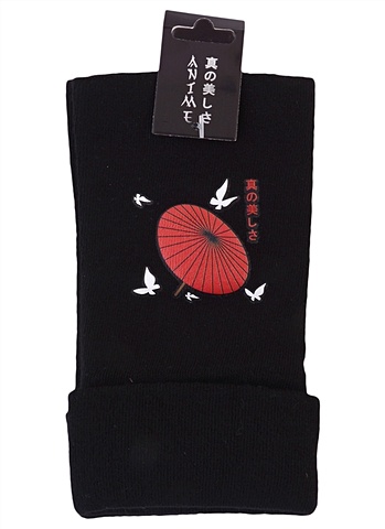 сумка шоппер аниме японский зонтик и бабочки черная текстиль 40см 32 см Перчатки без пальцев Аниме Японский зонтик и бабочки (текстиль) (15х8,5)