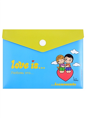закладка для книг пластиковая love is… блаженство голубая Папка-конверт А6 на кнопке Love is… Блаженство