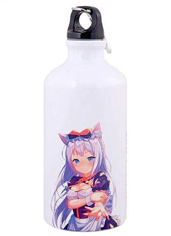 Бутылка с карабином Аниме Девушка с ушками (Сёдзё) (цветная) (металл) (500мл)