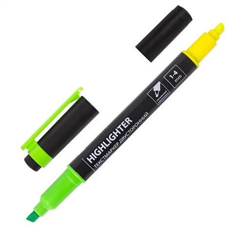 Текстовыделитель двусторонний желтый+зеленый, линия 1-4мм, BRAUBERG brauberg текстовыделитель двусторонний brauberg желтый голубой линия 1 4 мм 150842