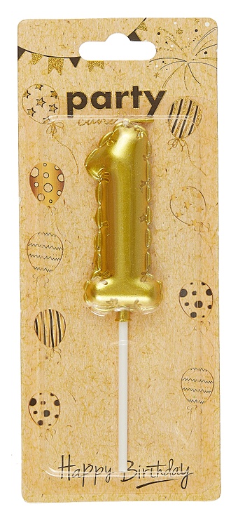 Свеча для торта Цифра 1 Воздушный шар (6см) (золото) (блистер) цена и фото