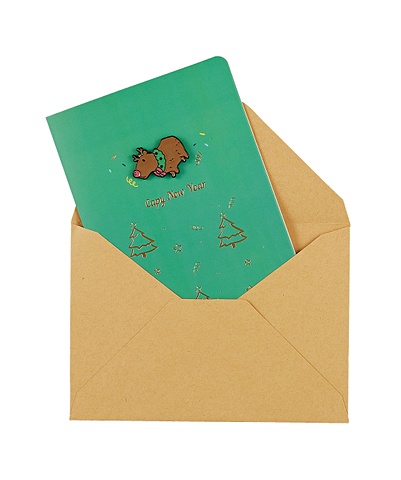 Открытка со значком Капибара Capy New Year (15х11) (конверт) (картон, металл) открытка код 14