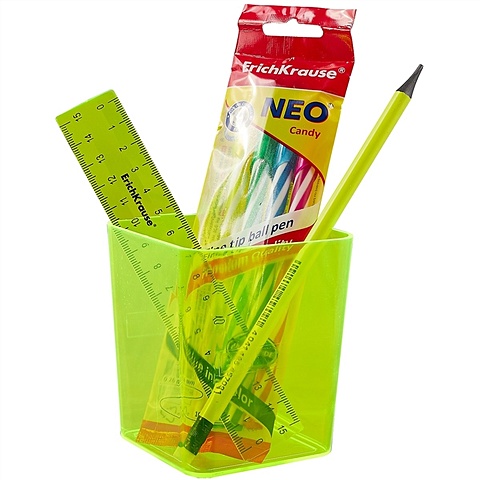 Набор настольный Base (4ручки, карандаш, линейка), Neon, желтый набор настольный base 4ручки карандаш линейка neon solid желтый