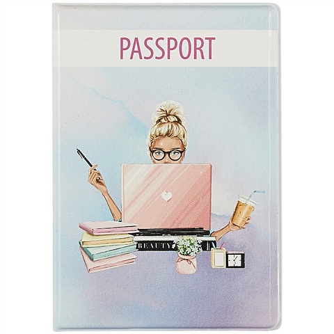 обложка для паспорта единороги с сердечками глиттер пвх бокс Обложка для паспорта Девушка с ноутбуком (ПВХ бокс)