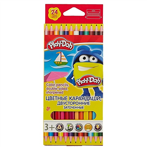 Цветные двусторонние карандаши Play-Doh 12 штук, 24 цвета цветные карандаши play doh 12 цветов
