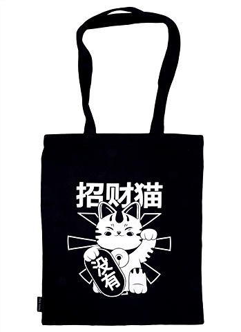 Сумка Котик Манэки-нэко (черная) (текстиль) (40х32) (СК2022-236) ручка гелевая котик манэки нэко