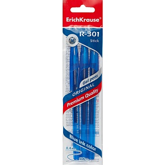 цена Ручки гелевые синие 03шт R-301 Original Gel Stick 0.5мм, подвес, Erich Krause