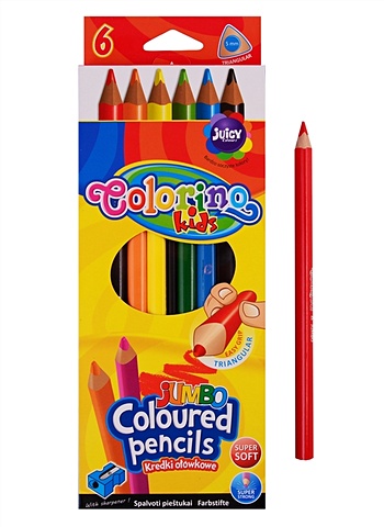 цветные карандаши энчентималс 6цв трёхгран Карандаши цветные 06цв Colorino kids JUMBO трехгранные, к/к, подвес, Colorino