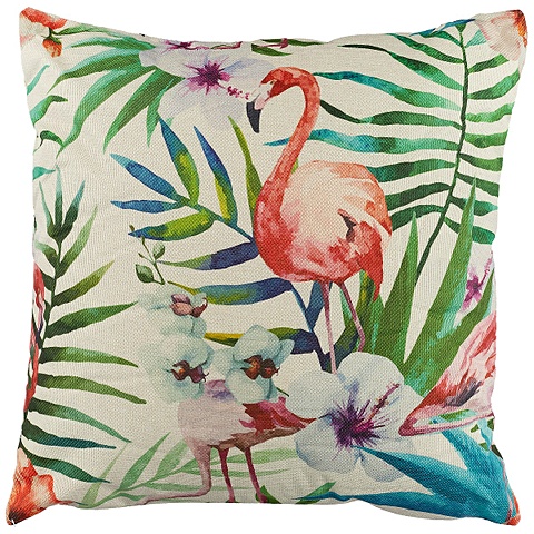 Подушка «Фламинго с цветами акварель»
