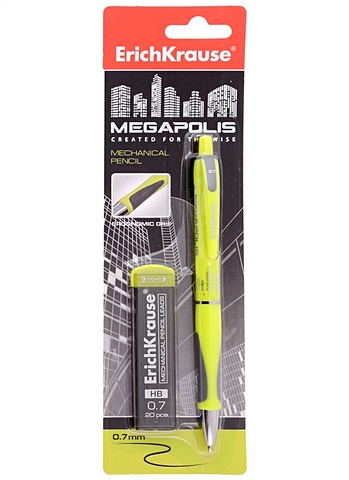 Карандаш механический MEGAPOLIS Concept +20шт грифелей 0.7мм, НВ, блистер, ErichKrause цена и фото