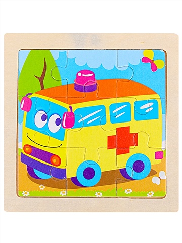 Деревянная пазл-рамка Машина скорой помощи, 9 элементов деревянная игрушка досочки ассоциации арт 093105